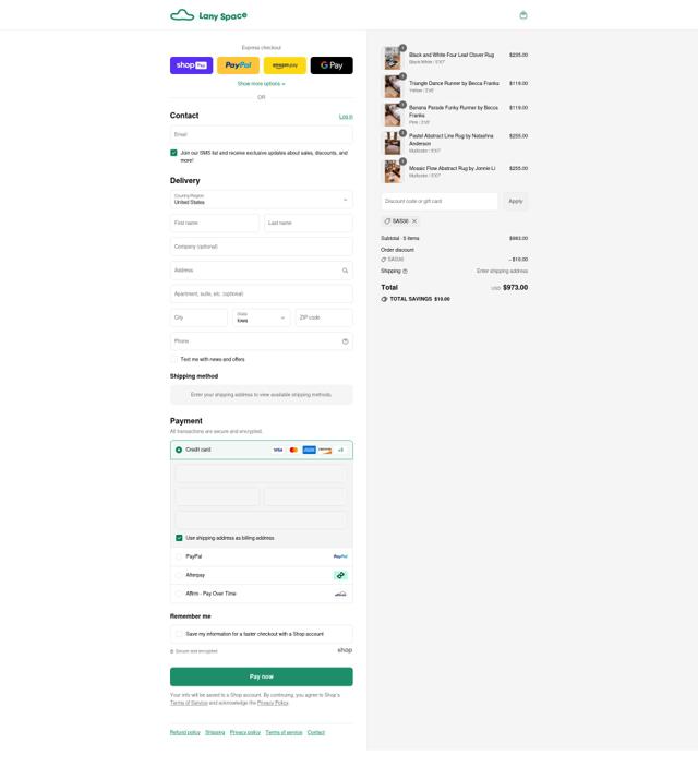 Lany Space checkout page showing Lany Space discount code box | Screenshot taken by SimplyCodes community member on Aug 13, 2025