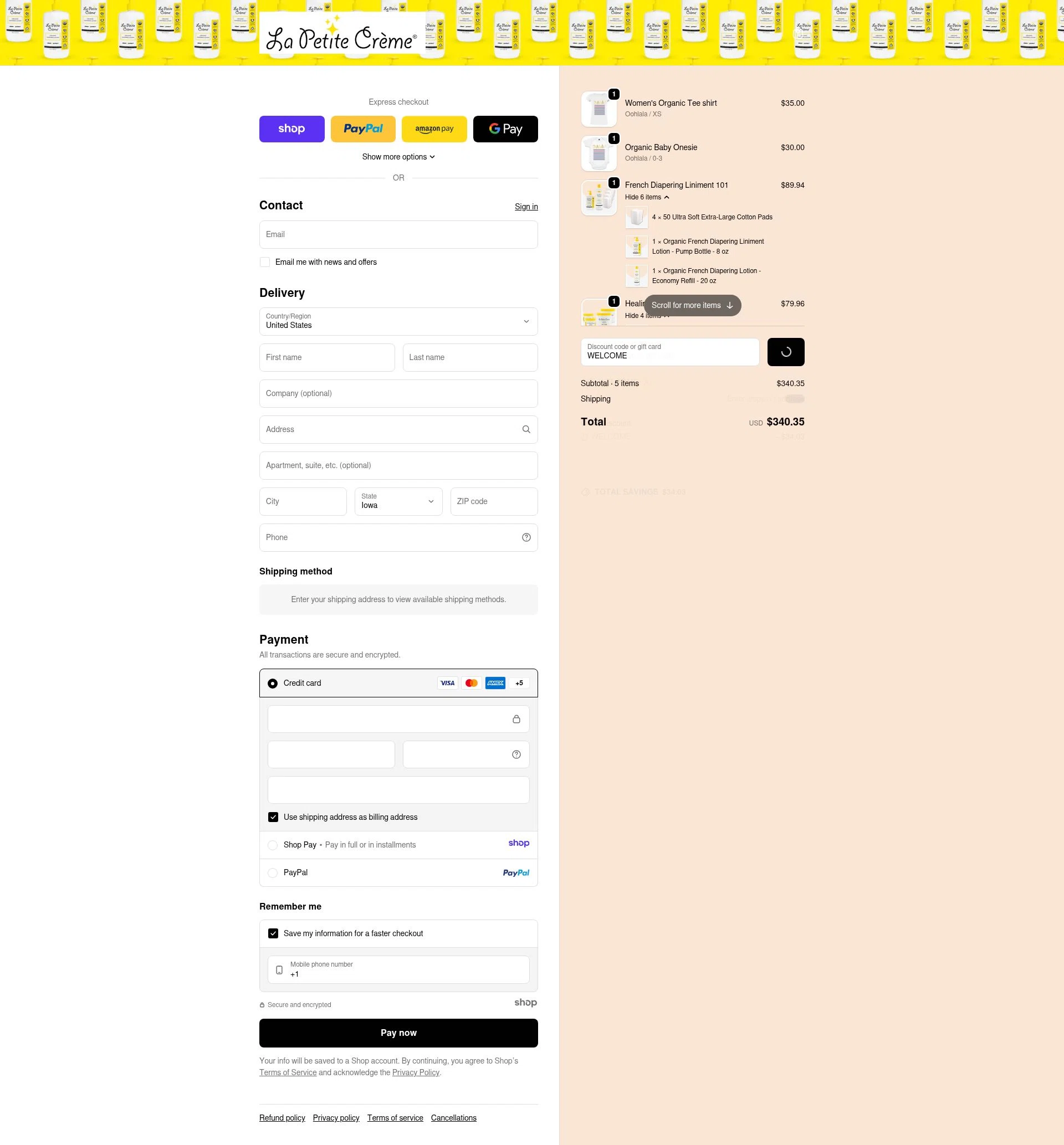 La Petite Creme checkout page showing La Petite Creme promo code box | Screenshot taken by SimplyCodes community member on Jan 6, 2026