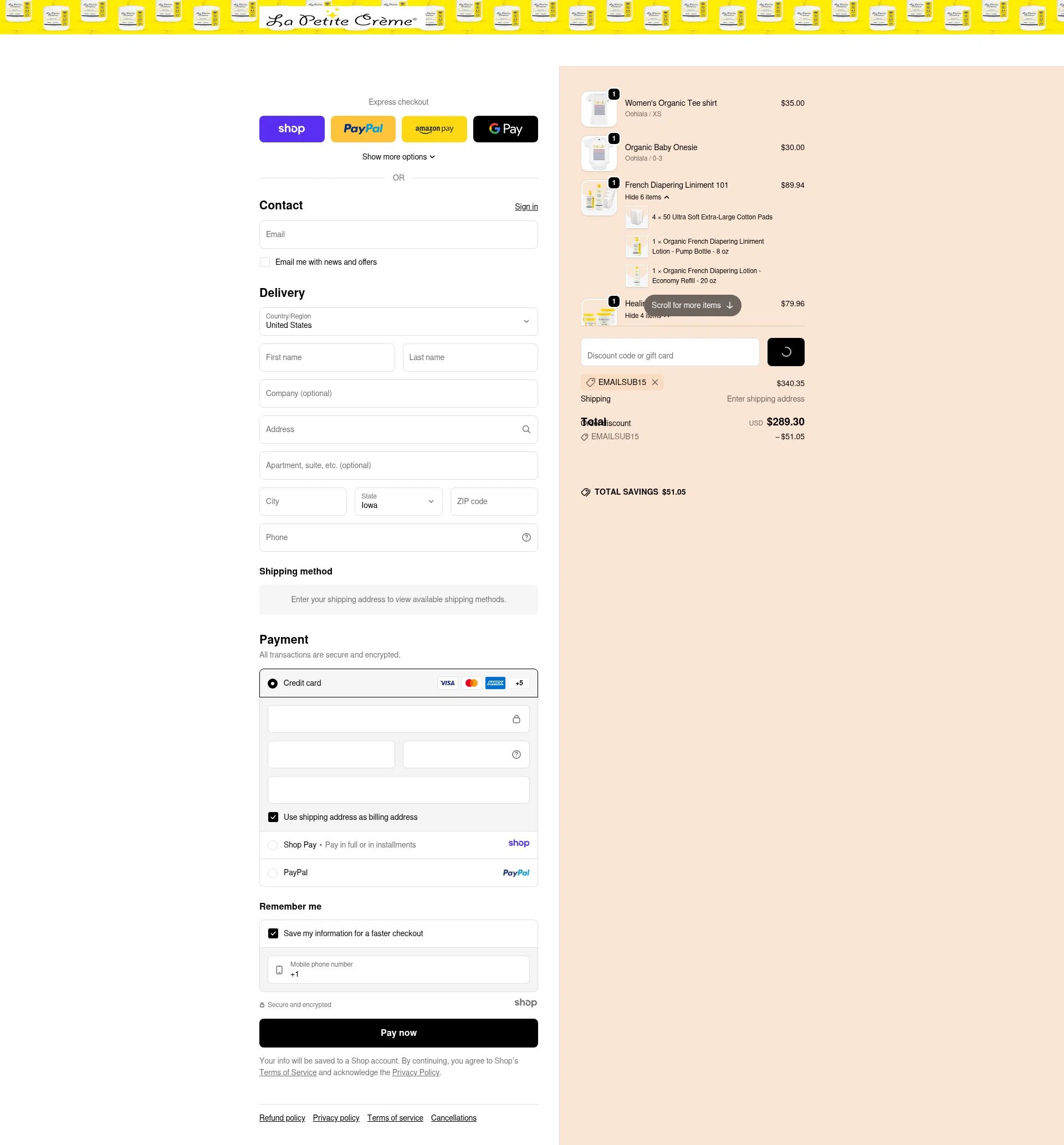 La Petite Creme checkout page showing La Petite Creme promo code box | Screenshot taken by SimplyCodes community member on Jan 1, 2026