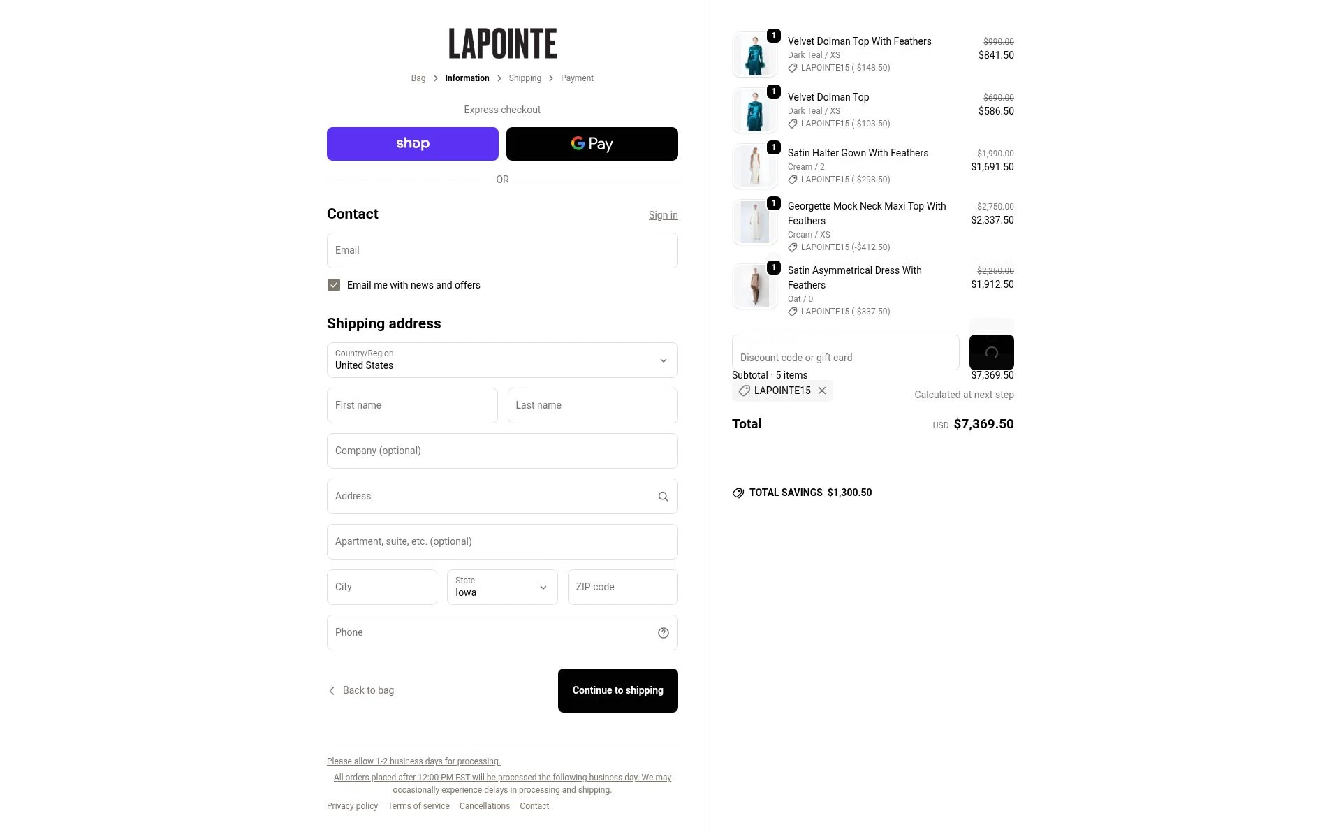 LAPOINTE checkout page showing LAPOINTE promo code box | Screenshot taken by SimplyCodes community member on Feb 4, 2026