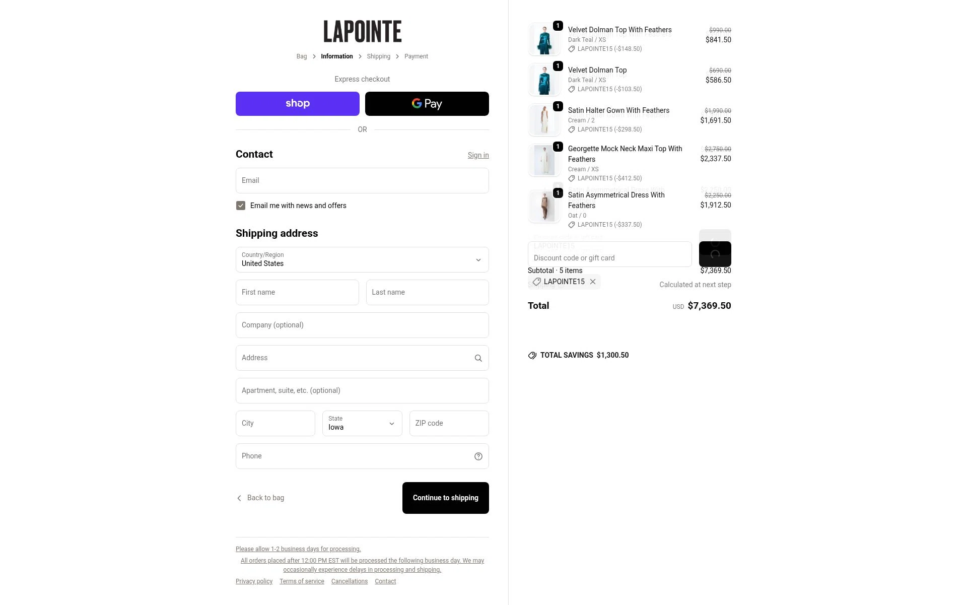 LAPOINTE checkout page showing LAPOINTE promo code box | Screenshot taken by SimplyCodes community member on Jan 26, 2026