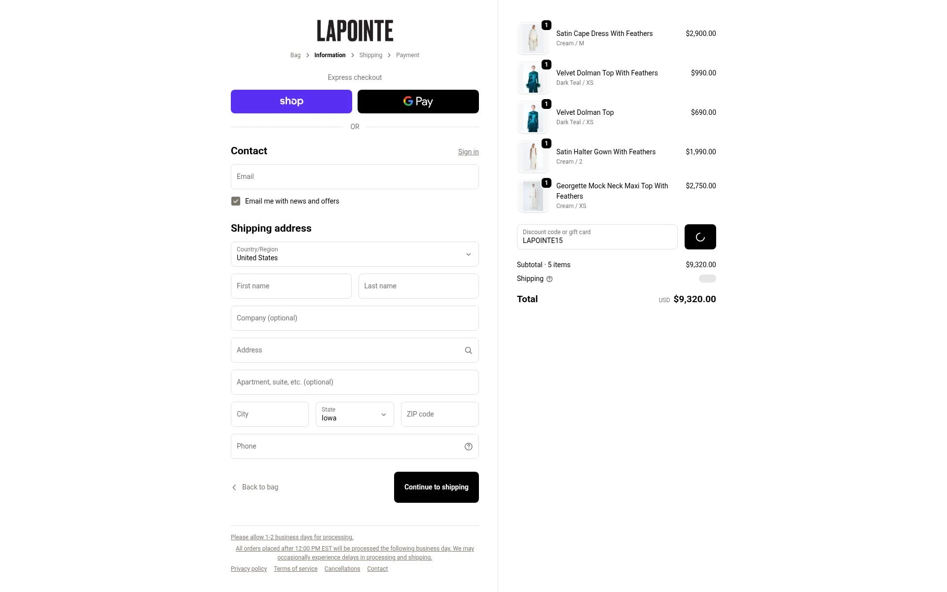 LAPOINTE checkout page showing LAPOINTE promo code box | Screenshot taken by SimplyCodes community member on Feb 17, 2026
