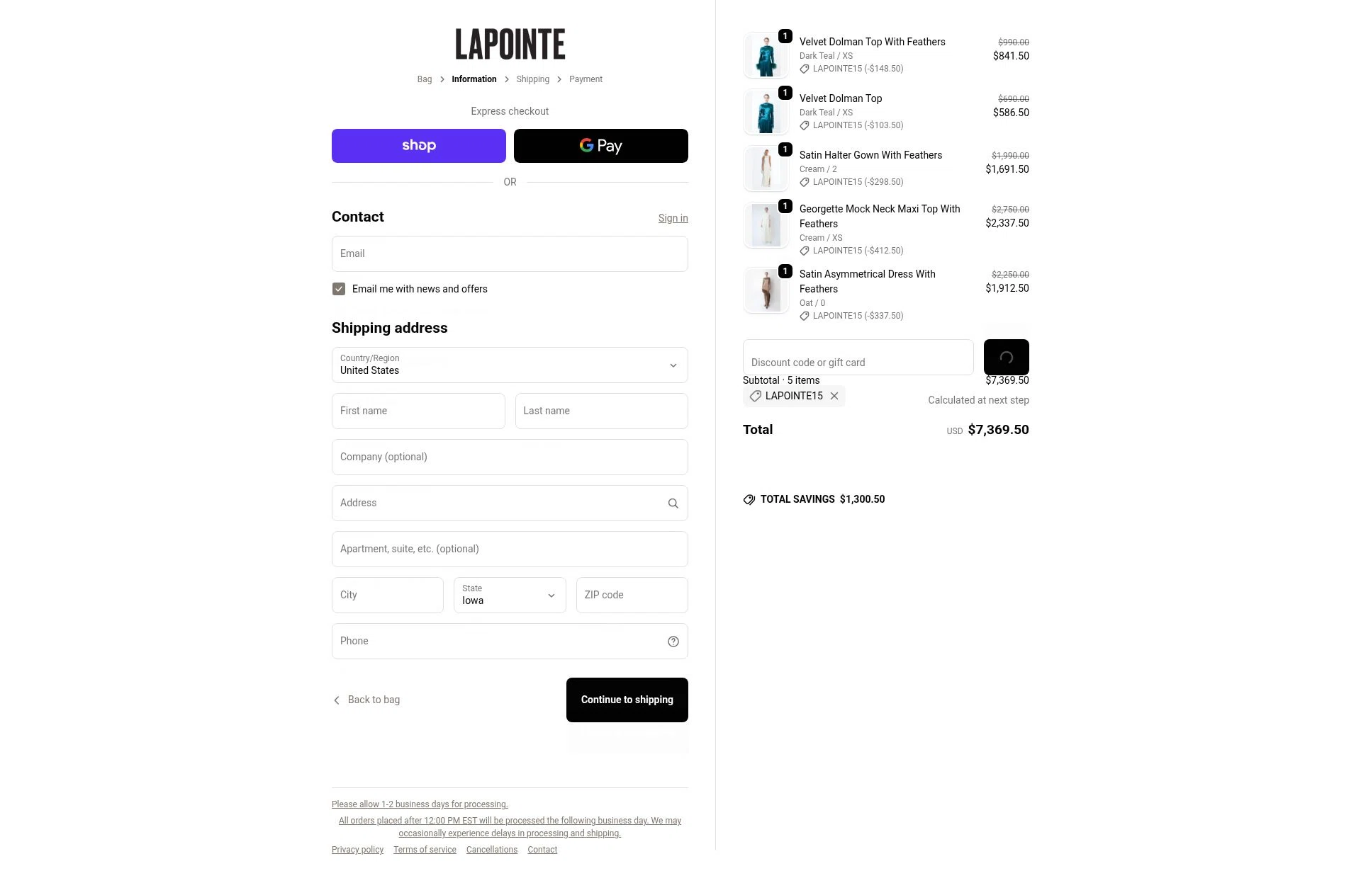 LAPOINTE checkout page showing LAPOINTE promo code box | Screenshot taken by SimplyCodes community member on Jan 30, 2026