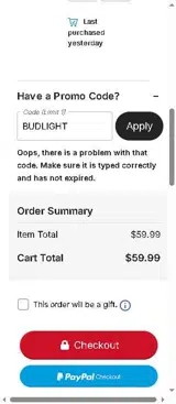 BUDLIGHT coupon verification screenshot