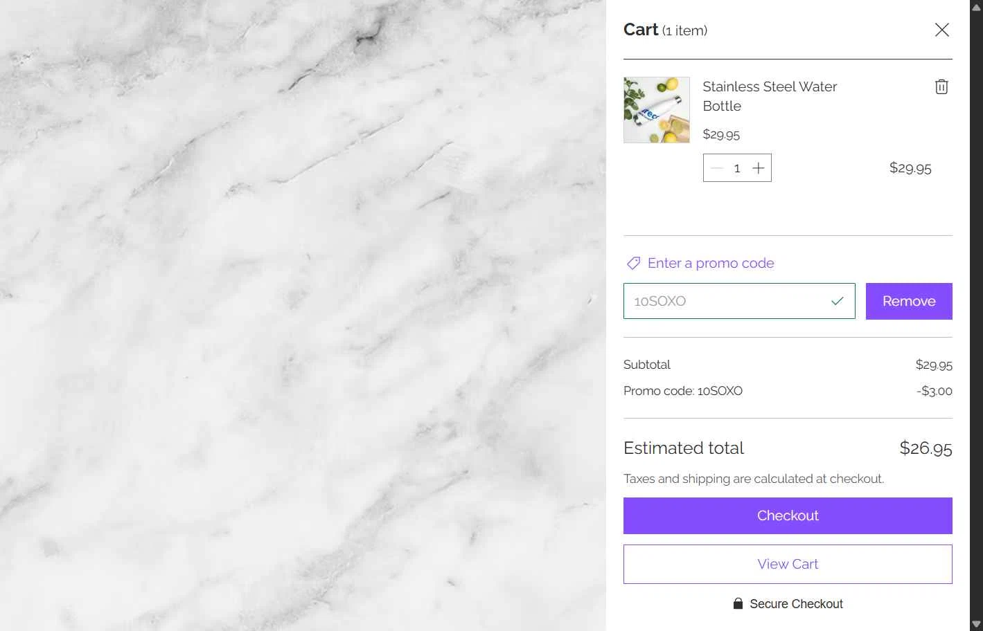 Larecoin checkout page showing Larecoin promo code box | Screenshot taken by SimplyCodes community member on Feb 7, 2026