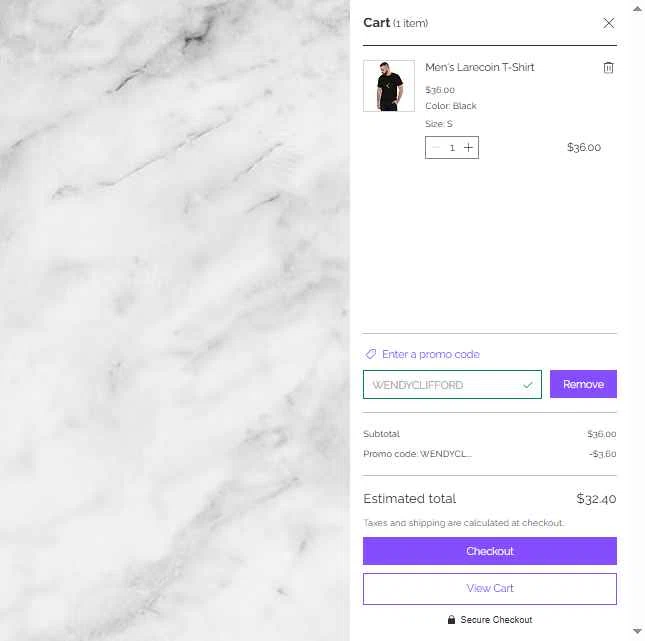 Larecoin checkout page showing Larecoin promo code box | Screenshot taken by SimplyCodes community member on Feb 19, 2026