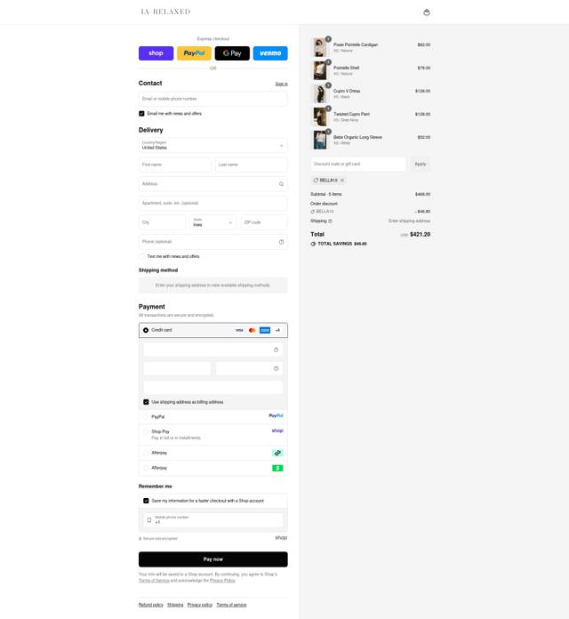 LA Relaxed checkout page showing LA Relaxed discount code box | Screenshot taken by SimplyCodes community member on Sep 11, 2025