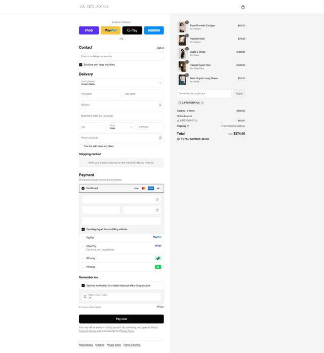 LA Relaxed checkout page showing LA Relaxed discount code box | Screenshot taken by SimplyCodes community member on Sep 11, 2025