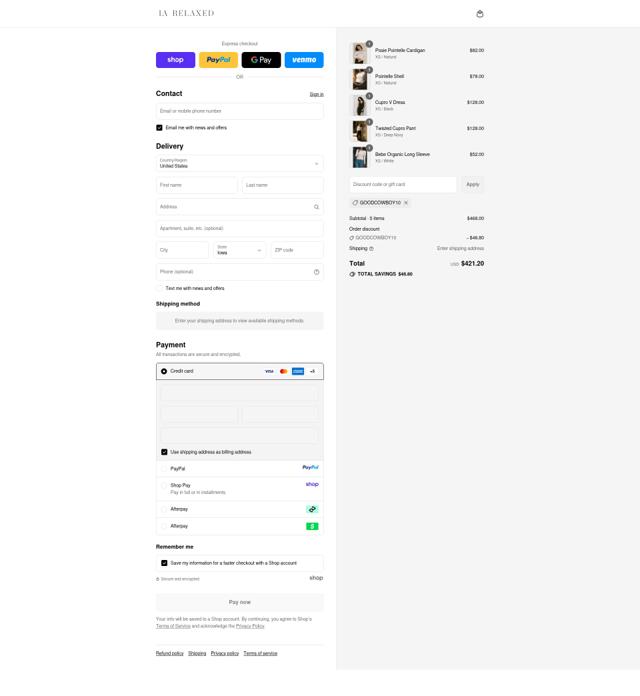 LA Relaxed checkout page showing LA Relaxed discount code box | Screenshot taken by SimplyCodes community member on Sep 11, 2025