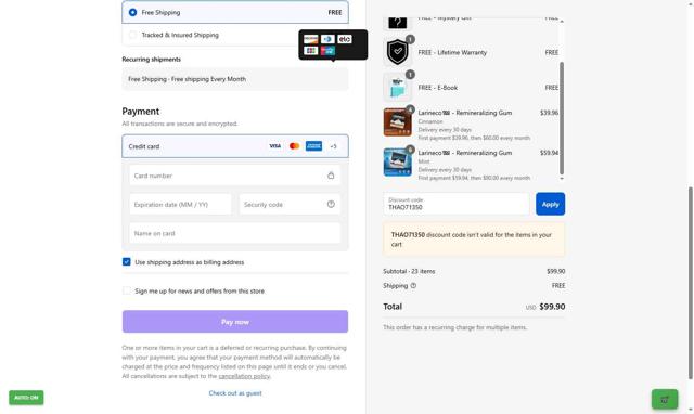 Larine checkout page showing Larine promo code box | Screenshot taken by SimplyCodes community member on Sep 11, 2025