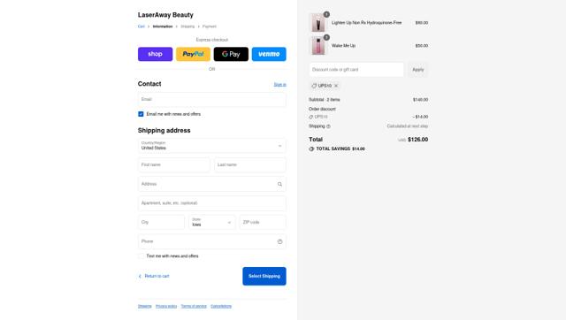 LaserAway checkout page showing LaserAway promo code box | Screenshot taken by SimplyCodes community member on Sep 12, 2025