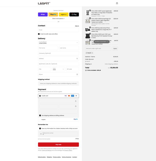 Lasfit checkout page showing Lasfit promo code box | Screenshot taken by SimplyCodes community member on Sep 10, 2025
