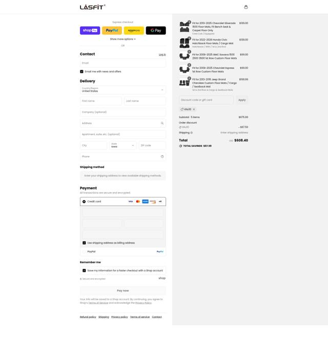 Lasfit checkout page showing Lasfit promo code box | Screenshot taken by SimplyCodes community member on Aug 15, 2025