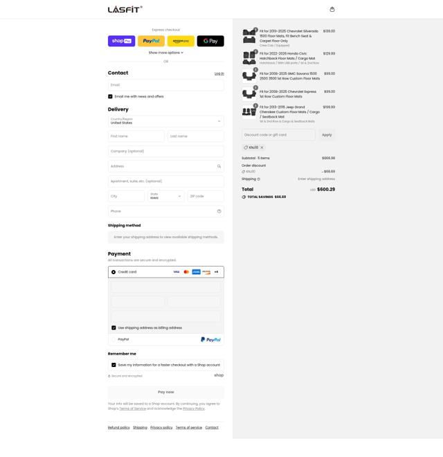Lasfit checkout page showing Lasfit promo code box | Screenshot taken by SimplyCodes community member on Aug 8, 2025
