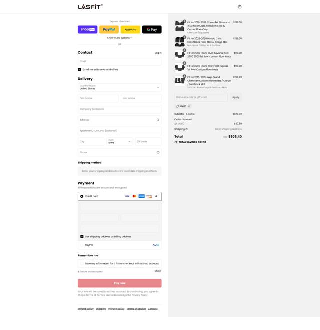 Lasfit checkout page showing Lasfit promo code box | Screenshot taken by SimplyCodes community member on Aug 21, 2025