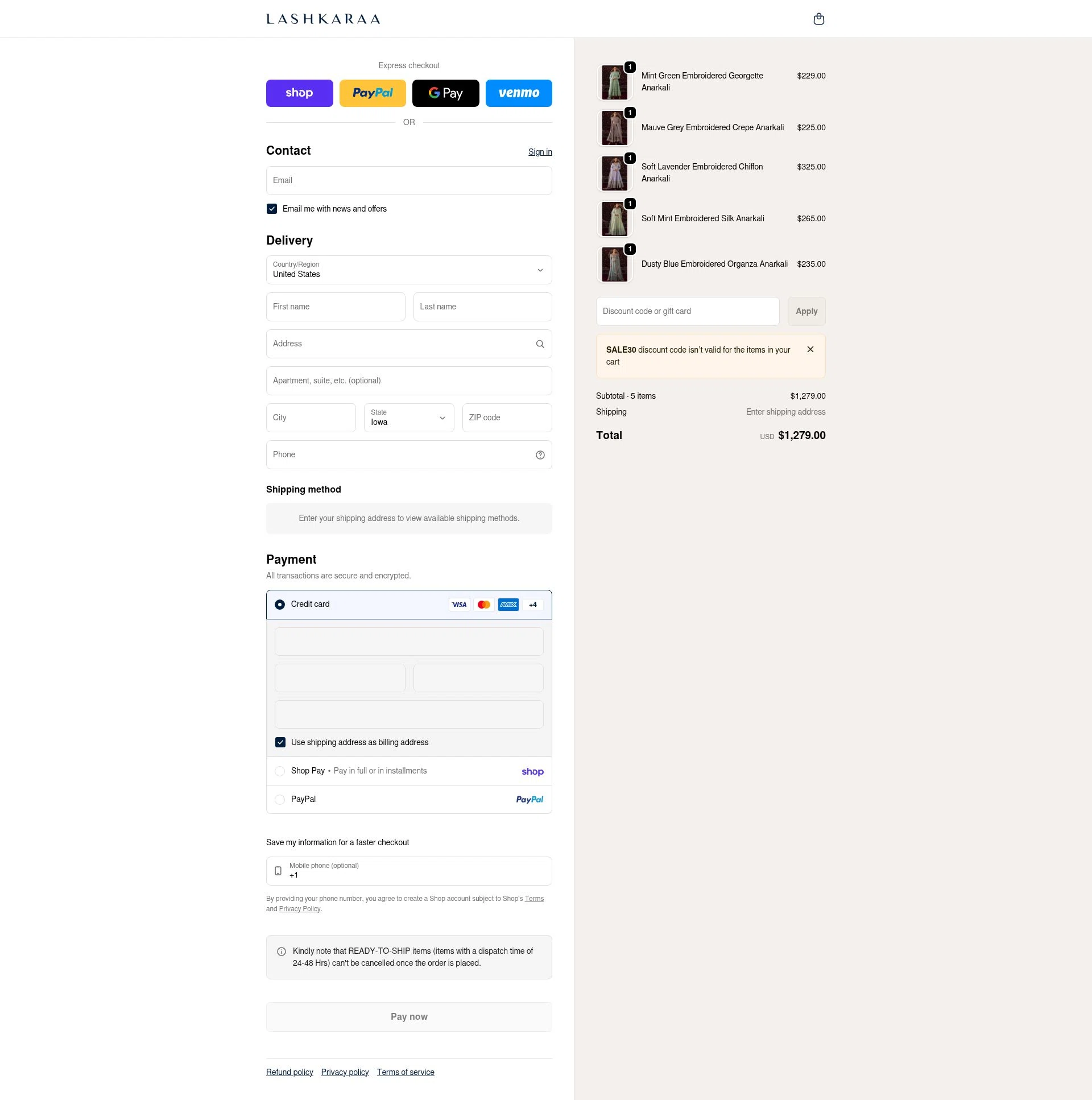 Lashkaraa checkout page showing Lashkaraa discount code box | Screenshot taken by SimplyCodes community member on Feb 17, 2026