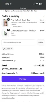Lash Next Door coupon verification screenshot