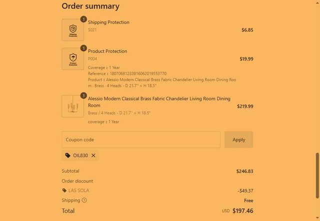 Las Sola checkout page showing Las Sola coupon code box | Screenshot taken by SimplyCodes community member on Aug 28, 2025