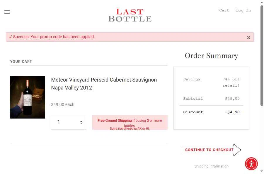 Last Bottle checkout page showing Last Bottle promo code box | Screenshot taken by SimplyCodes community member on Jan 12, 2026