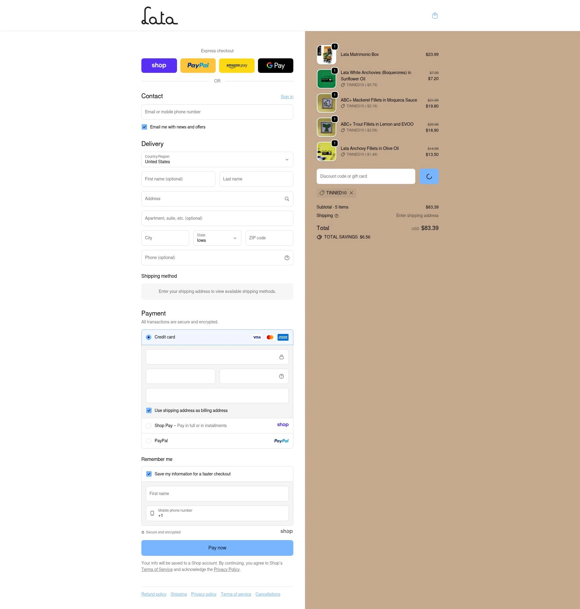 lata.shop checkout page showing lata.shop promo code box | Screenshot taken by SimplyCodes community member on Jan 8, 2026