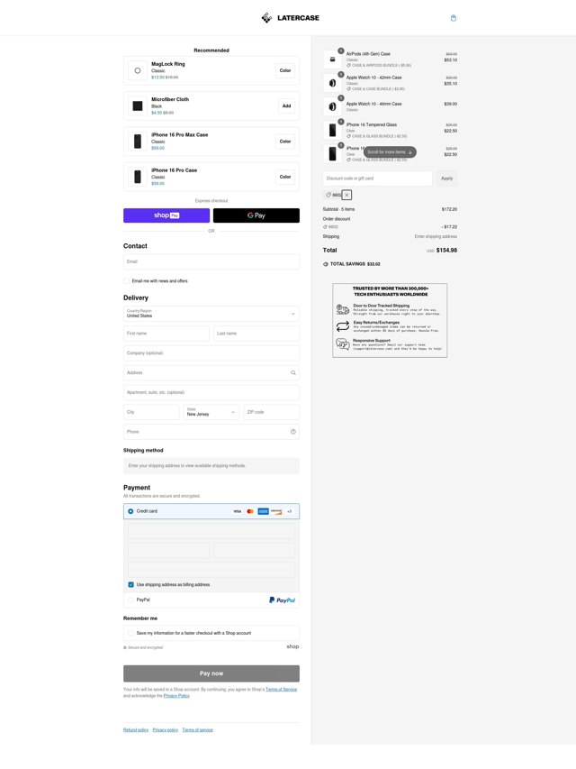 Latercase checkout page showing Latercase discount code box | Screenshot taken by SimplyCodes community member on Feb 5, 2025