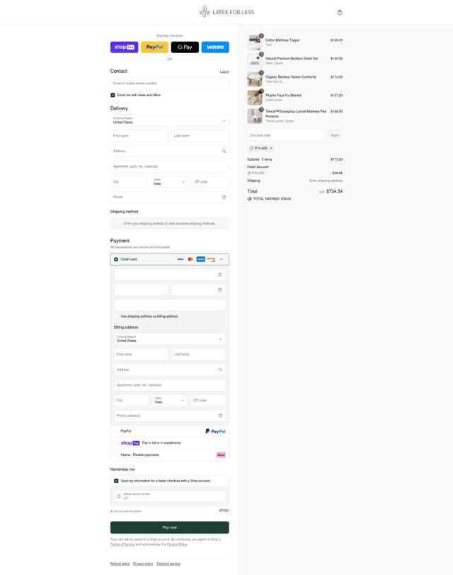 Latex For Less checkout page showing Latex For Less promo code box | Screenshot taken by SimplyCodes community member on Aug 3, 2025