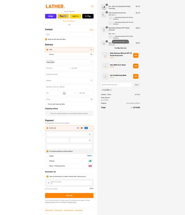 LATHER checkout page showing LATHER promo code box | Screenshot taken by SimplyCodes community member on Sep 15, 2025