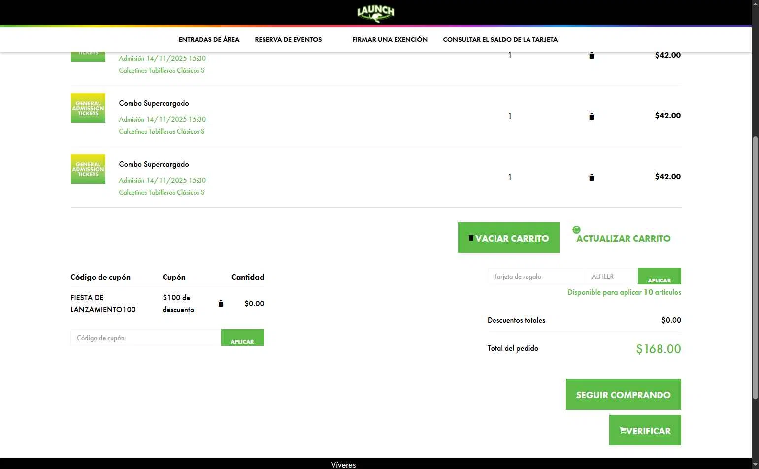 Launch Trampoline Park checkout page showing Launch Trampoline Park promo code box | Screenshot taken by SimplyCodes community member on Oct 2, 2025