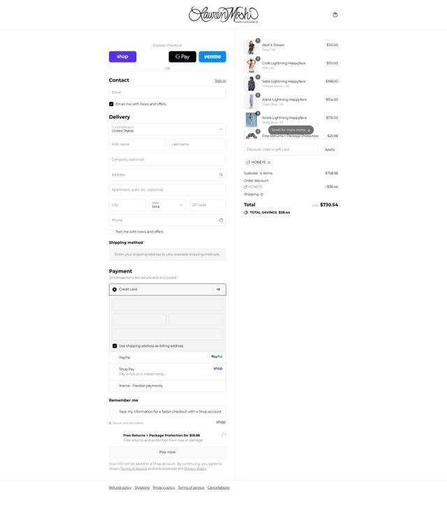Lauren Moshi checkout page showing Lauren Moshi coupon code box | Screenshot taken by SimplyCodes community member on Sep 12, 2025