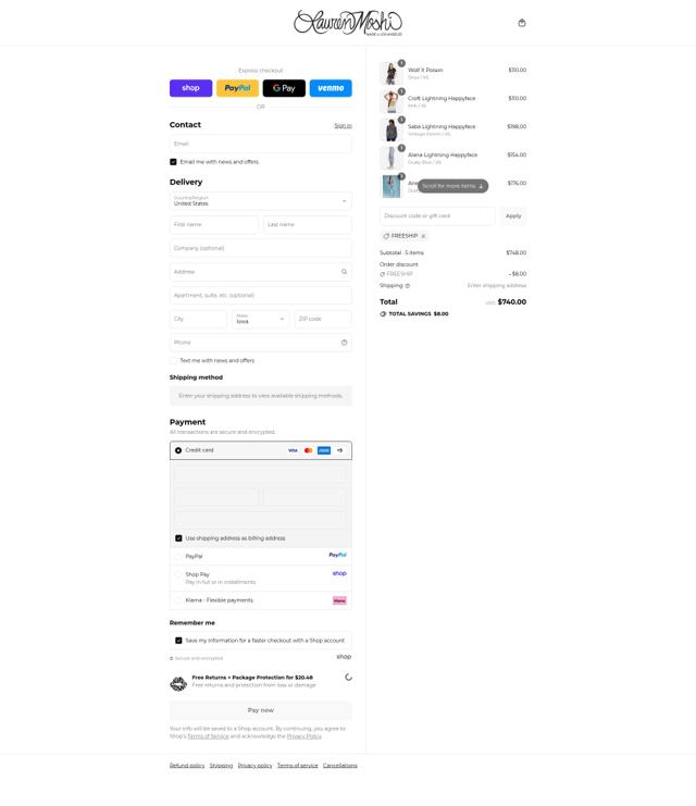 Lauren Moshi checkout page showing Lauren Moshi coupon code box | Screenshot taken by SimplyCodes community member on Sep 12, 2025