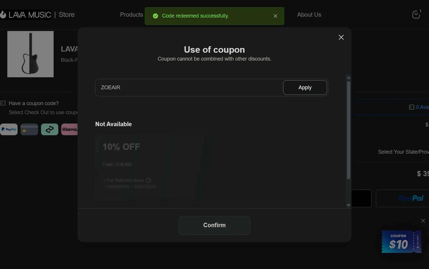 LAVA MUSIC checkout page showing LAVA MUSIC discount code box | Screenshot taken by SimplyCodes community member on Dec 2, 2025