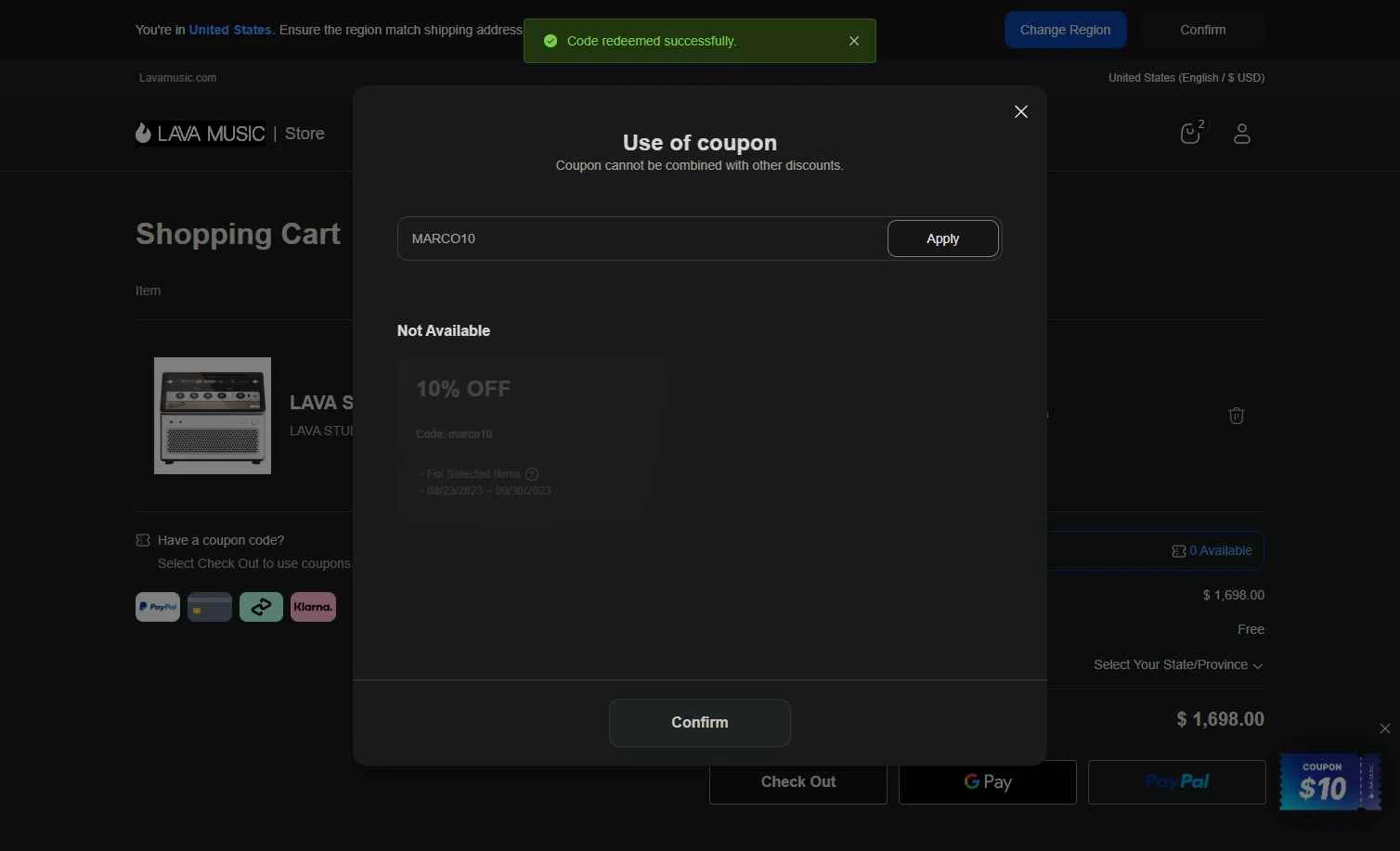 LAVA MUSIC checkout page showing LAVA MUSIC discount code box | Screenshot taken by SimplyCodes community member on Dec 30, 2025