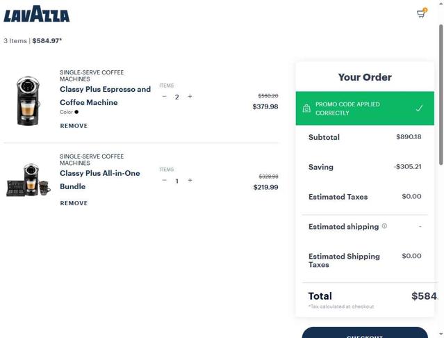 Lavazza US checkout page showing Lavazza US promo code box | Screenshot taken by SimplyCodes community member on Sep 11, 2025