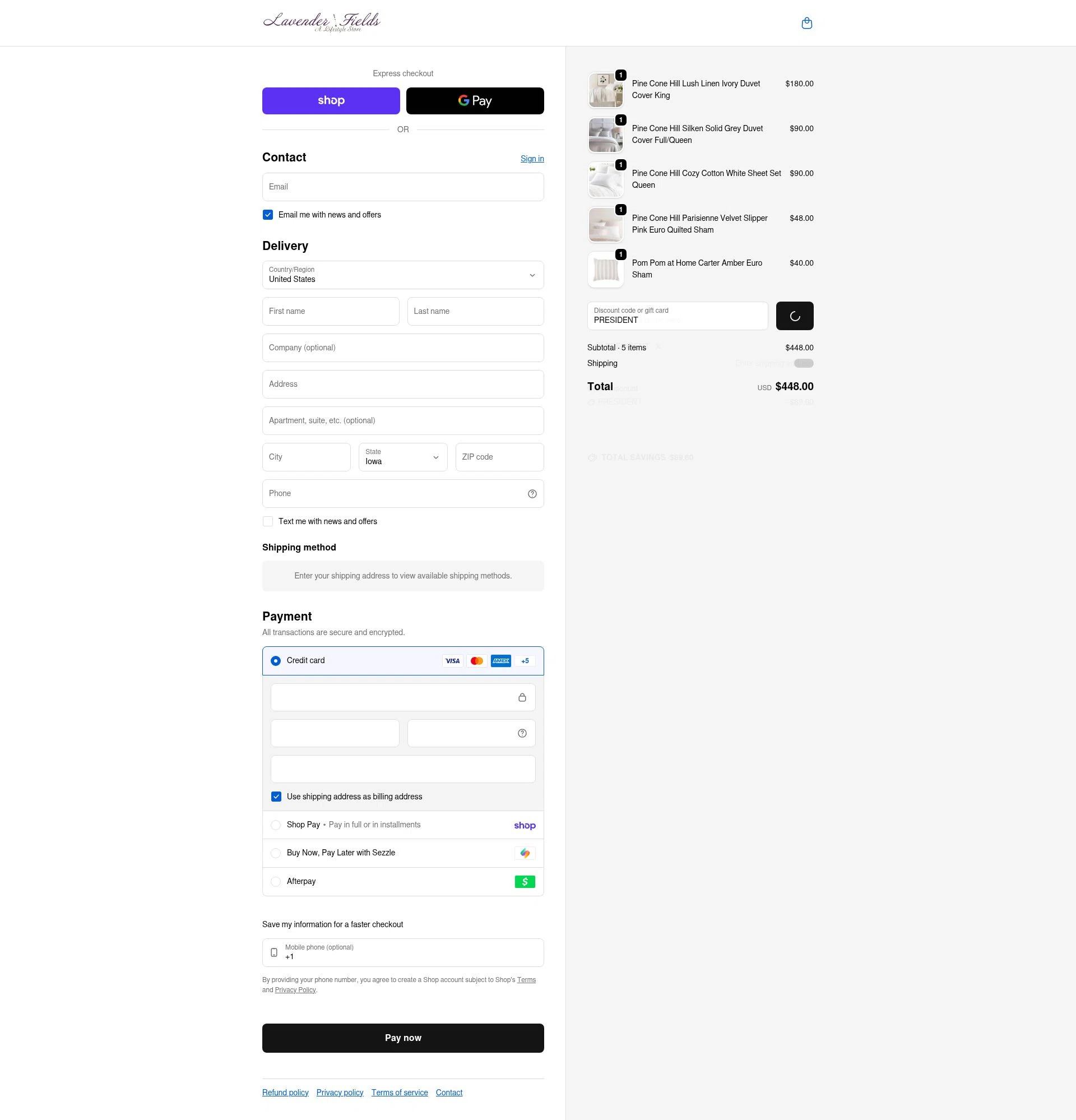 Lavender Fields checkout page showing Lavender Fields promo code box | Screenshot taken by SimplyCodes community member on Feb 4, 2026