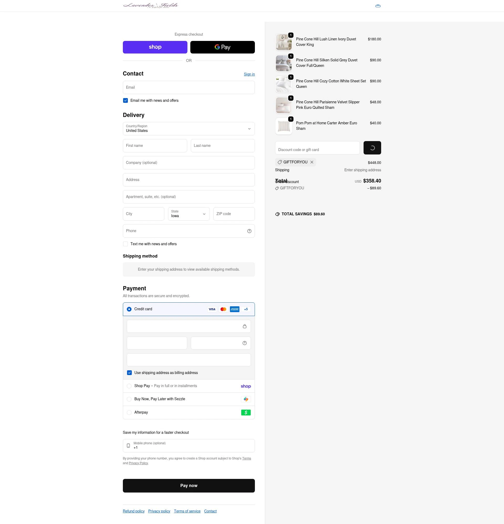 Lavender Fields checkout page showing Lavender Fields promo code box | Screenshot taken by SimplyCodes community member on Feb 4, 2026