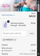 VANESSA10 coupon verification screenshot