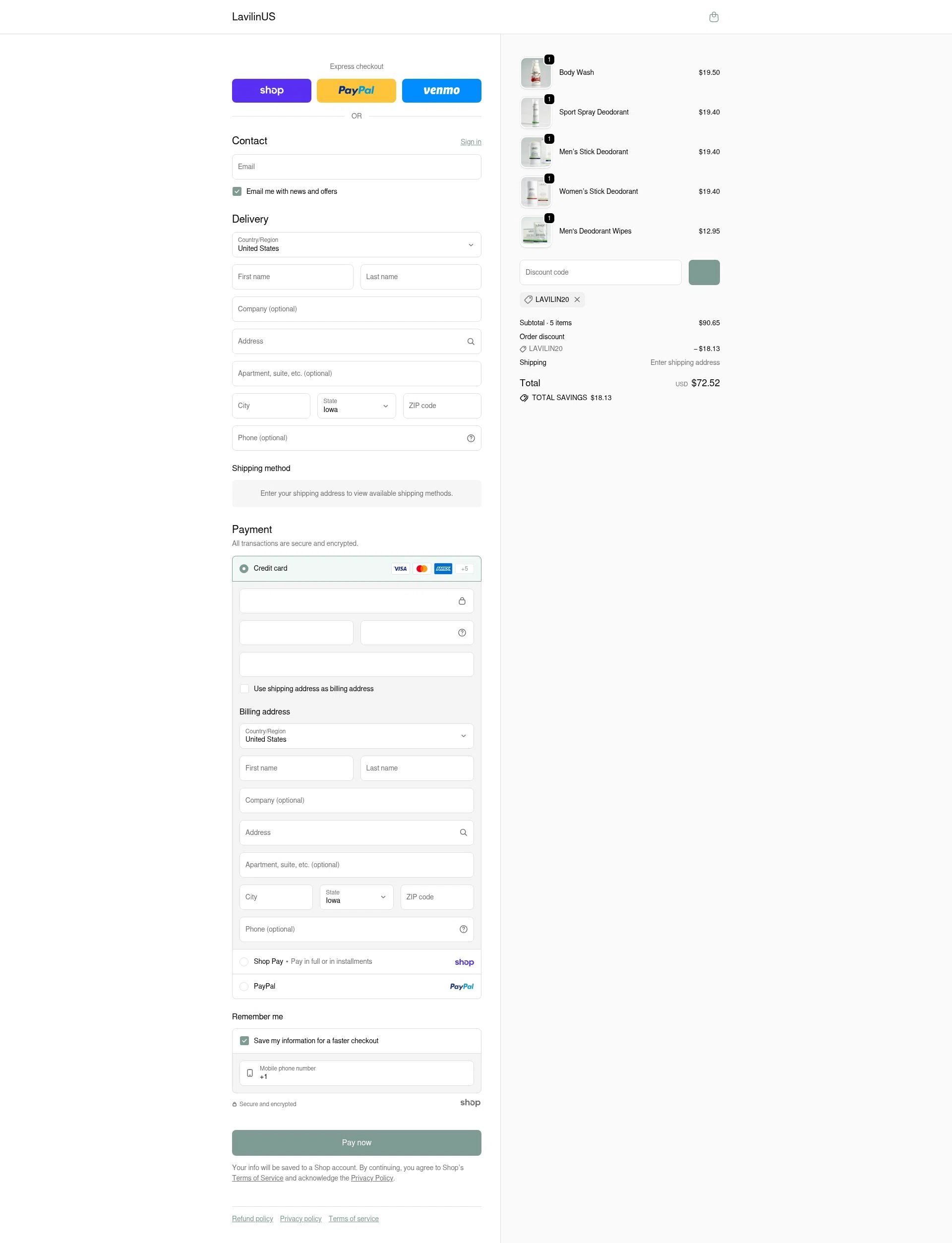Lavilin checkout page showing Lavilin discount code box | Screenshot taken by SimplyCodes community member on Jan 26, 2026