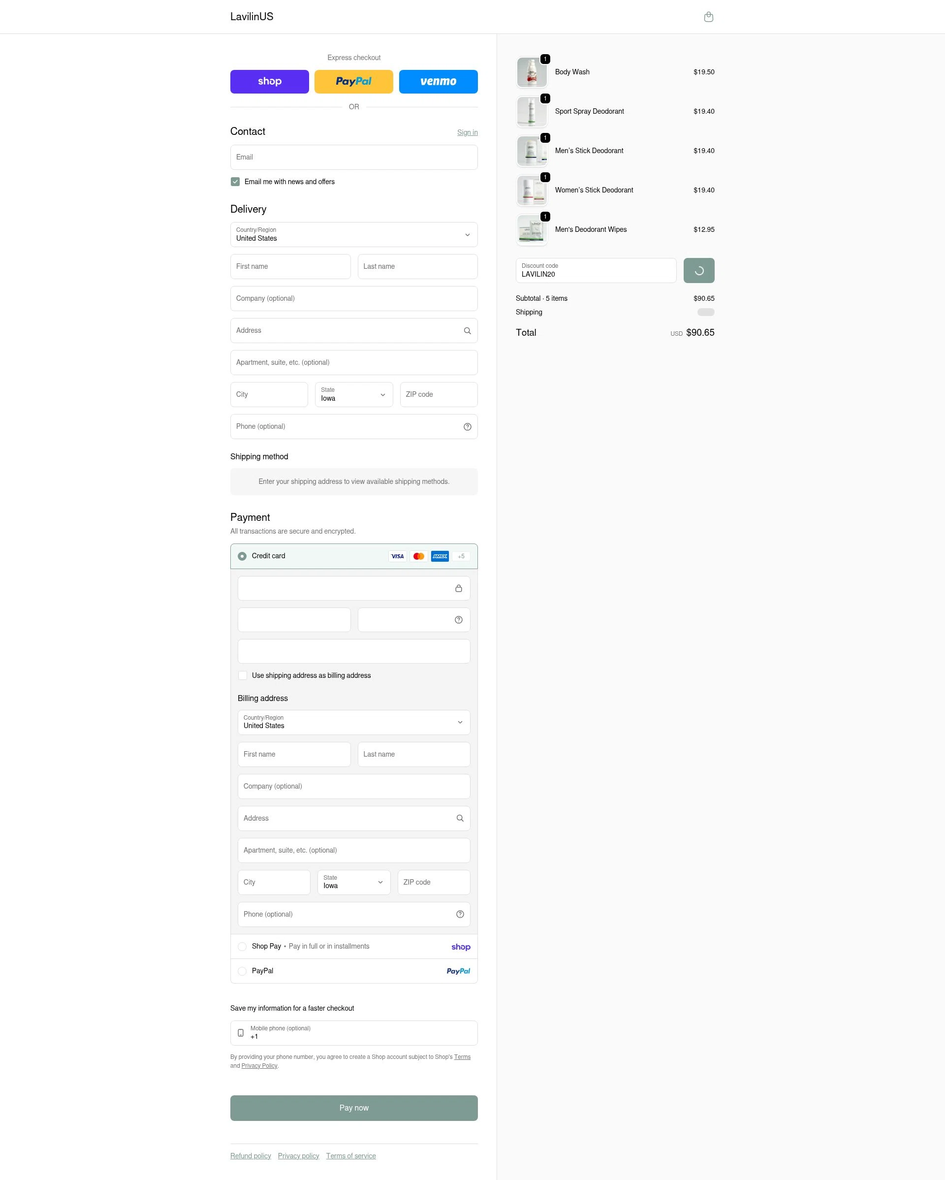 Lavilin checkout page showing Lavilin discount code box | Screenshot taken by SimplyCodes community member on Feb 4, 2026