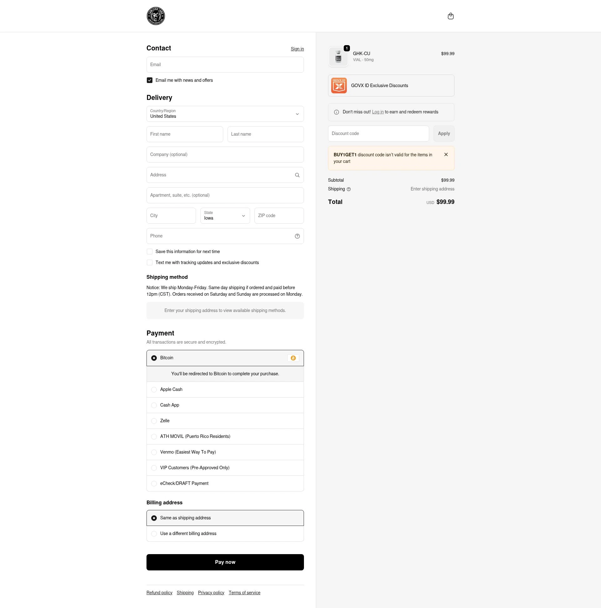 Lawless Labs checkout page showing Lawless Labs discount code box | Screenshot taken by SimplyCodes community member on Feb 5, 2026
