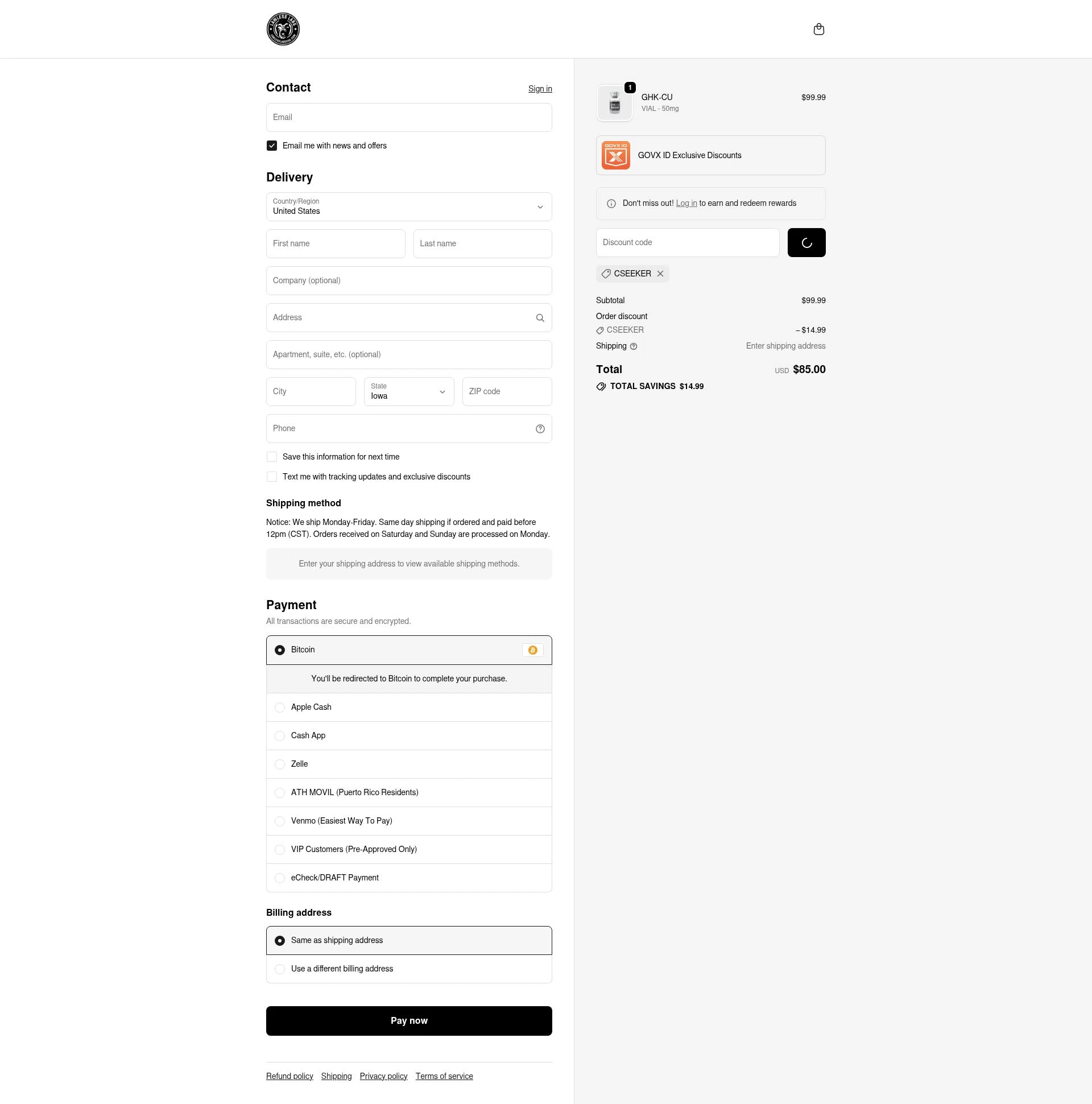 Lawless Labs checkout page showing Lawless Labs discount code box | Screenshot taken by SimplyCodes community member on Feb 10, 2026