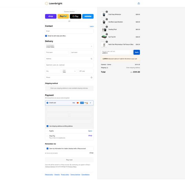 Lawnbright checkout page showing Lawnbright discount code box | Screenshot taken by SimplyCodes community member on Sep 6, 2025