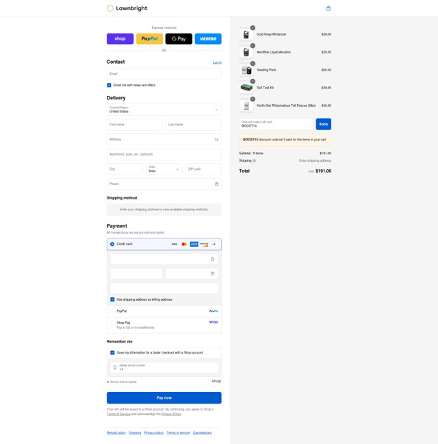 Lawnbright checkout page showing Lawnbright discount code box | Screenshot taken by SimplyCodes community member on Sep 6, 2025