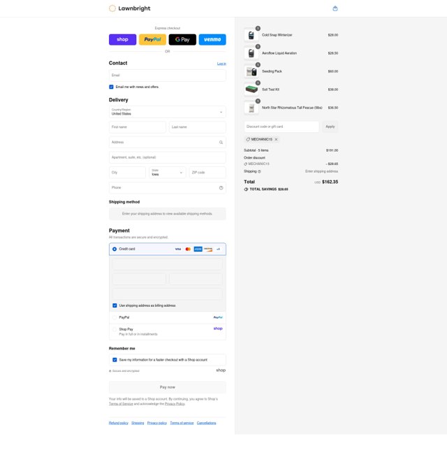 Lawnbright checkout page showing Lawnbright discount code box | Screenshot taken by SimplyCodes community member on Sep 6, 2025