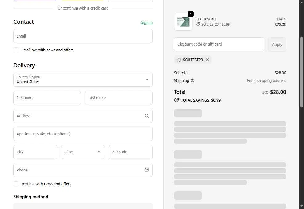Lawn Synergy checkout page showing Lawn Synergy discount code box | Screenshot taken by SimplyCodes community member on Dec 31, 2025