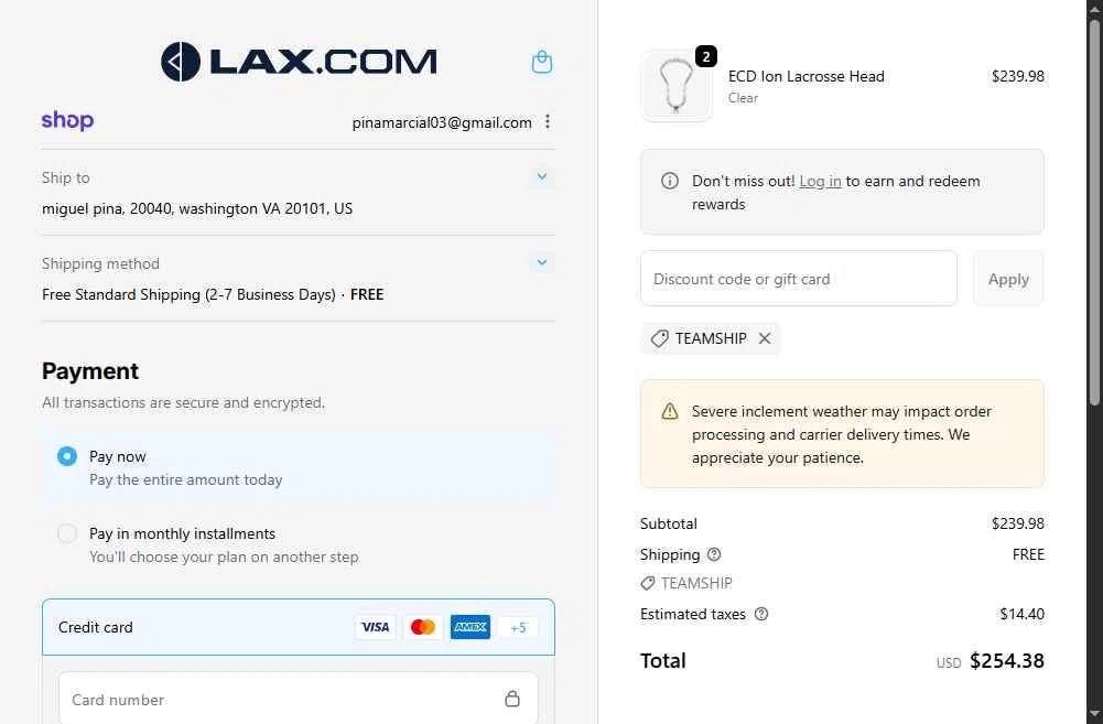 Lax checkout page showing Lax promo code box | Screenshot taken by SimplyCodes community member on Feb 8, 2026