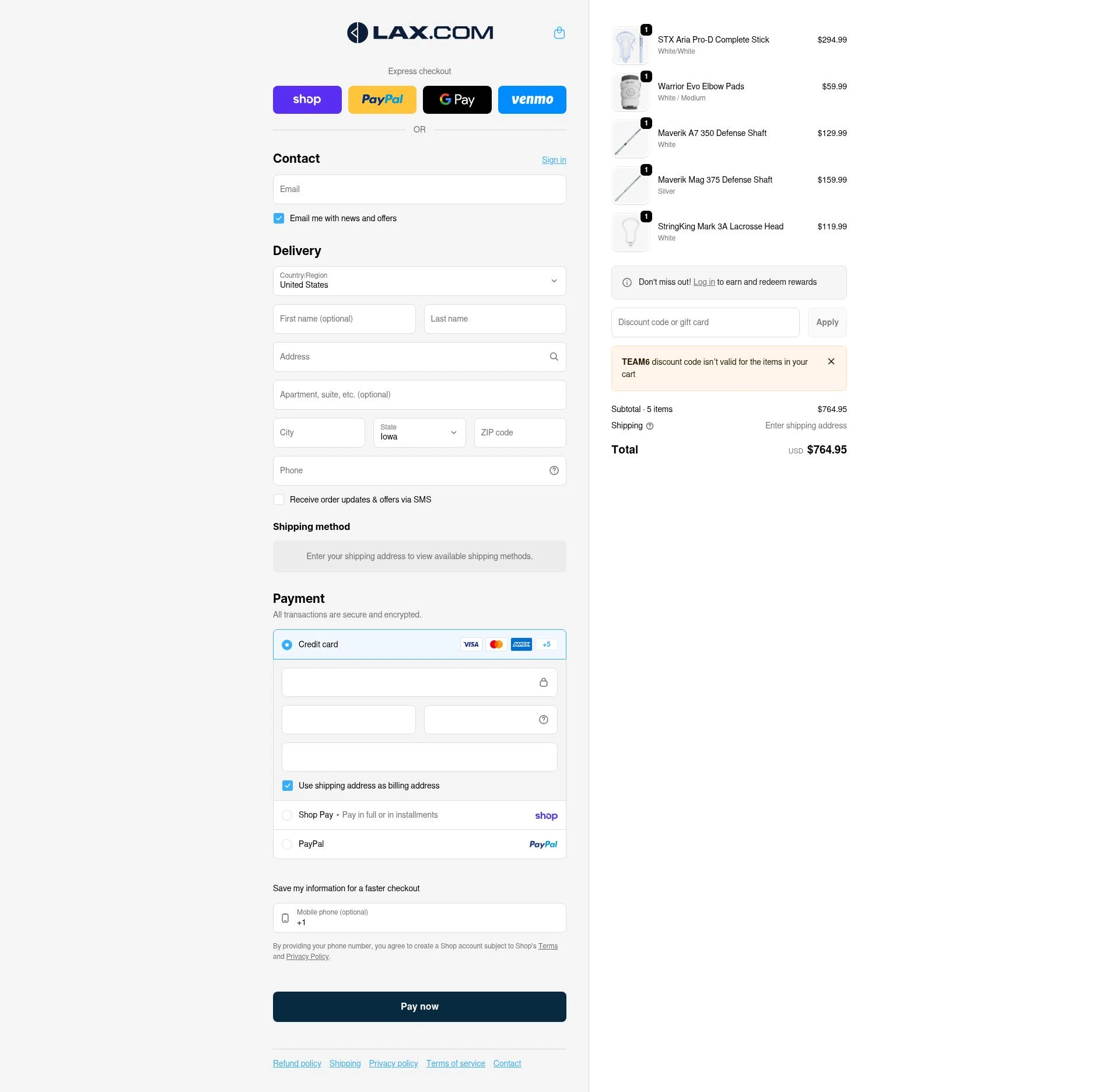 Lax checkout page showing Lax promo code box | Screenshot taken by SimplyCodes community member on Feb 13, 2026