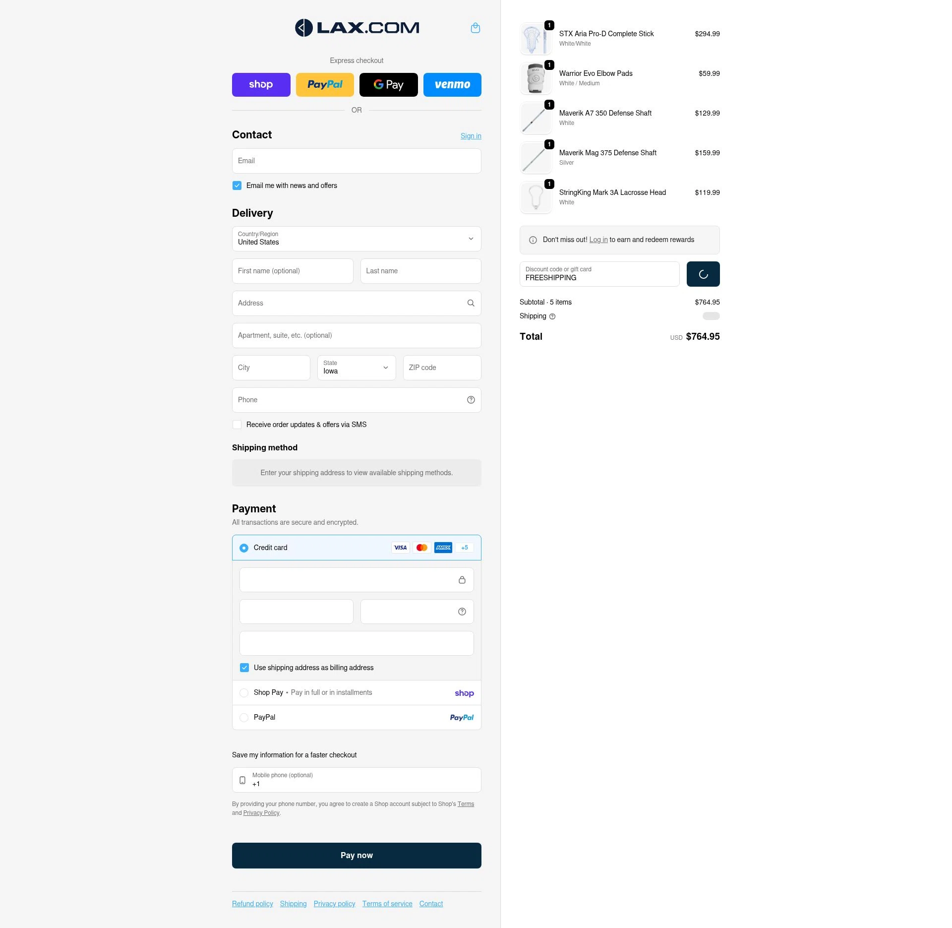 Lax checkout page showing Lax promo code box | Screenshot taken by SimplyCodes community member on Feb 13, 2026