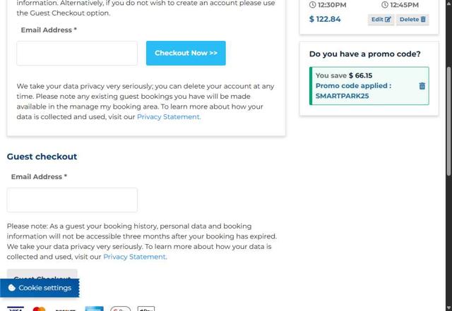 LAX Official Airport Parking checkout page showing LAX Official Airport Parking promo code box | Screenshot taken by SimplyCodes community member on Aug 14, 2025