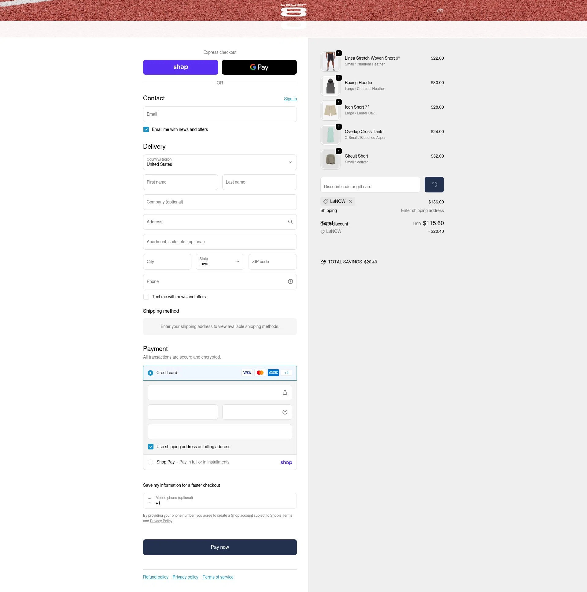 Layer8 checkout page showing Layer8 promo code box | Screenshot taken by SimplyCodes community member on Feb 10, 2026