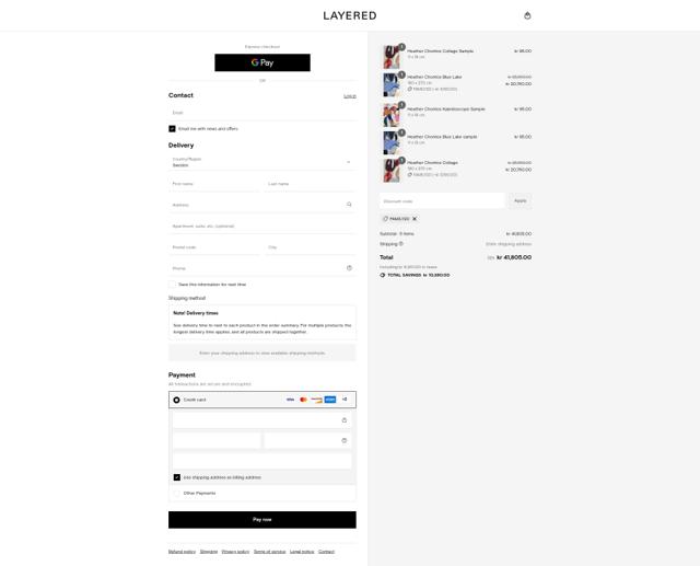 Layered Interior checkout page showing Layered Interior promo code box | Screenshot taken by SimplyCodes community member on Aug 12, 2025